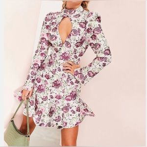 ASOS LUXE keyhole cut out mini dress in floral jacquard- Brand New